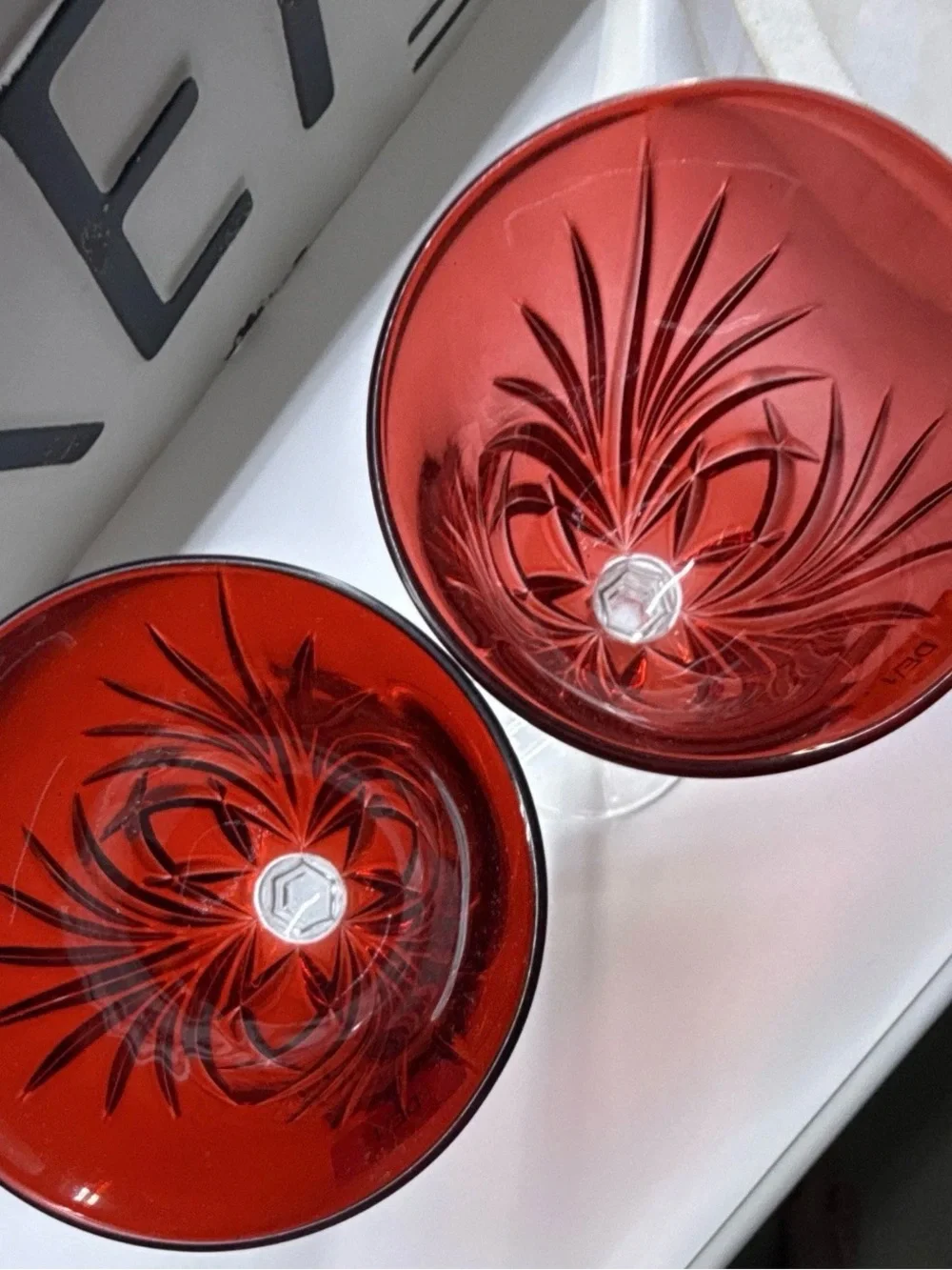 Waterford Crystal Newberry Red Top Goblet SET/2 All Purpose 7.5”H 8-oz New
